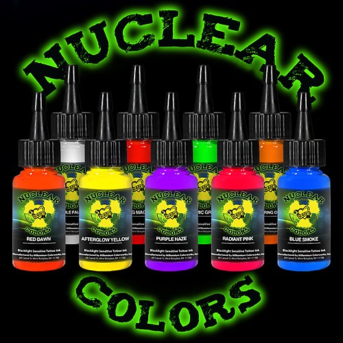 Tattoo Ink Set - MOM'S Nuclear UV Blacklight Colors 9 Primary 1/2oz