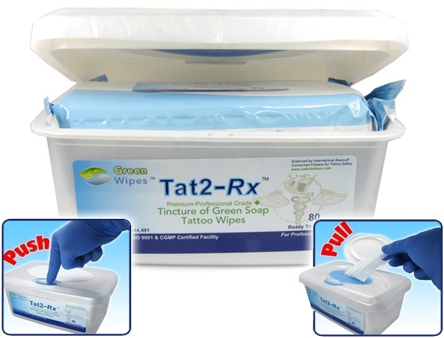 Tat2-RX Green Soap Wipes 80 wipes plus dispenser
